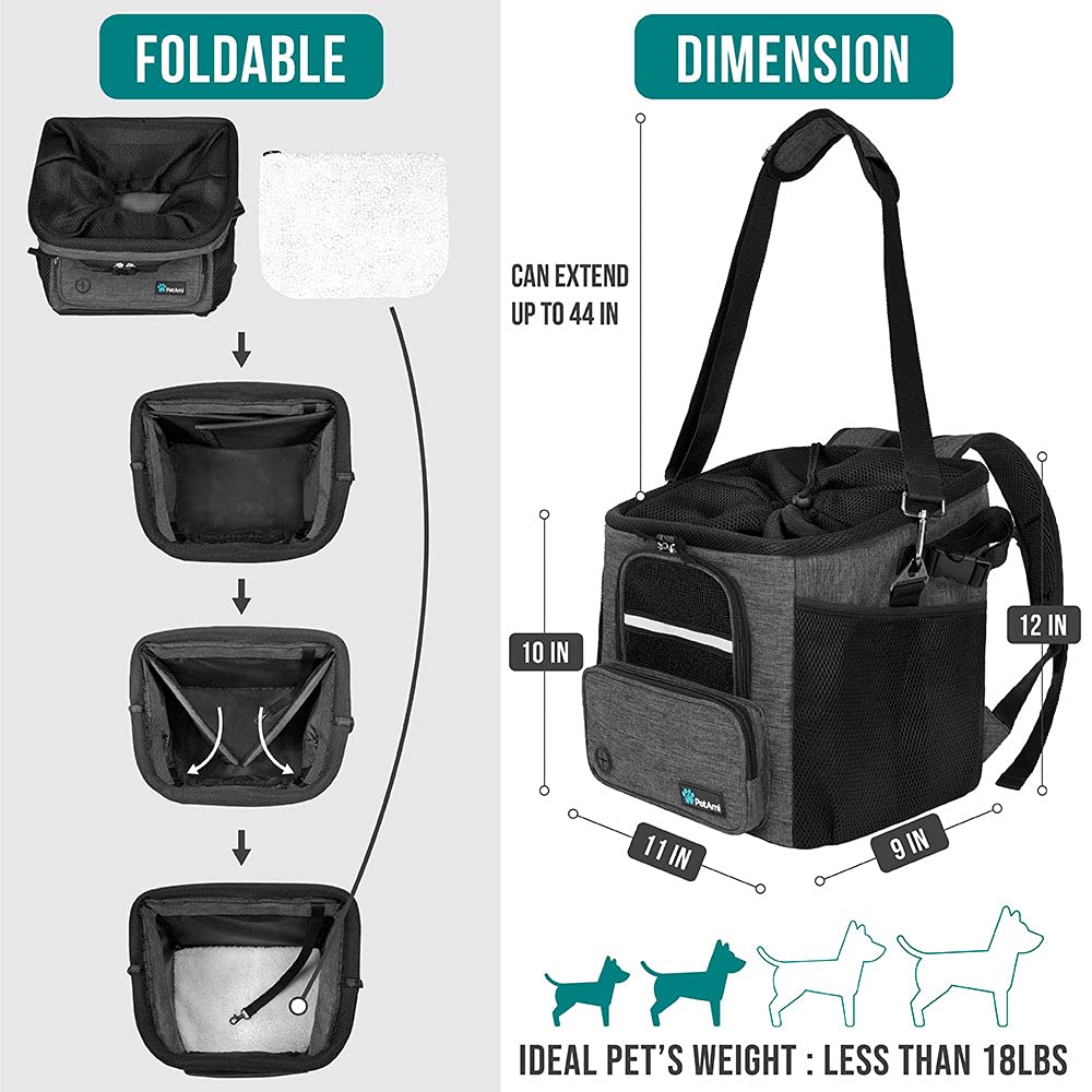 PetAmi Dog Bike Basket, Soft-Sided Ventilated Dog Bike Carrier Backpack, Pet Bicycle Basket for Bike Handlebar, Small Medium Puppy Cat Kitten Car Booster Seat with Safety Strap, Max 18 lbs, Purple