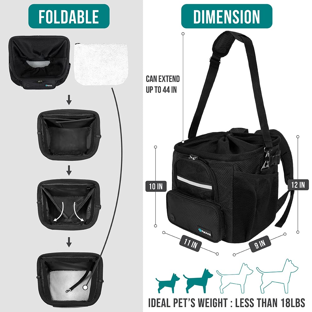 PetAmi Dog Bike Basket, Soft-Sided Ventilated Dog Bike Carrier Backpack, Pet Bicycle Basket for Bike Handlebar, Small Medium Puppy Cat Kitten Car Booster Seat with Safety Strap, Max 18 lbs, Purple