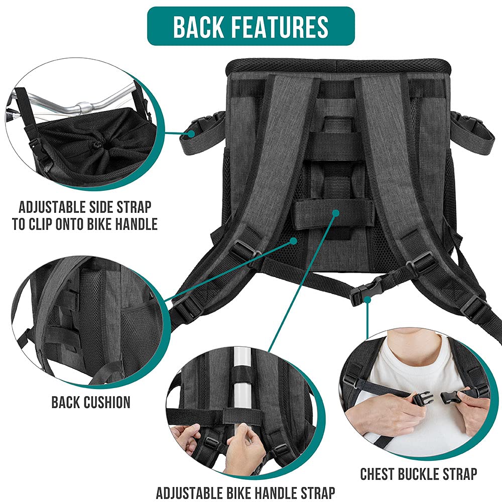 PetAmi Dog Bike Basket, Soft-Sided Ventilated Dog Bike Carrier Backpack, Pet Bicycle Basket for Bike Handlebar, Small Medium Puppy Cat Kitten Car Booster Seat with Safety Strap, Max 18 lbs, Purple