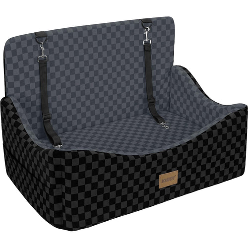JOEJOY Elevated Dog Car Seat for Small/Medium Dogs up to 35 lbs, Memory Foam Booster Seat with Detachable Washable Cover, Travel-Safe Car Bed with Safety Belts & Storage Pockets, Grey