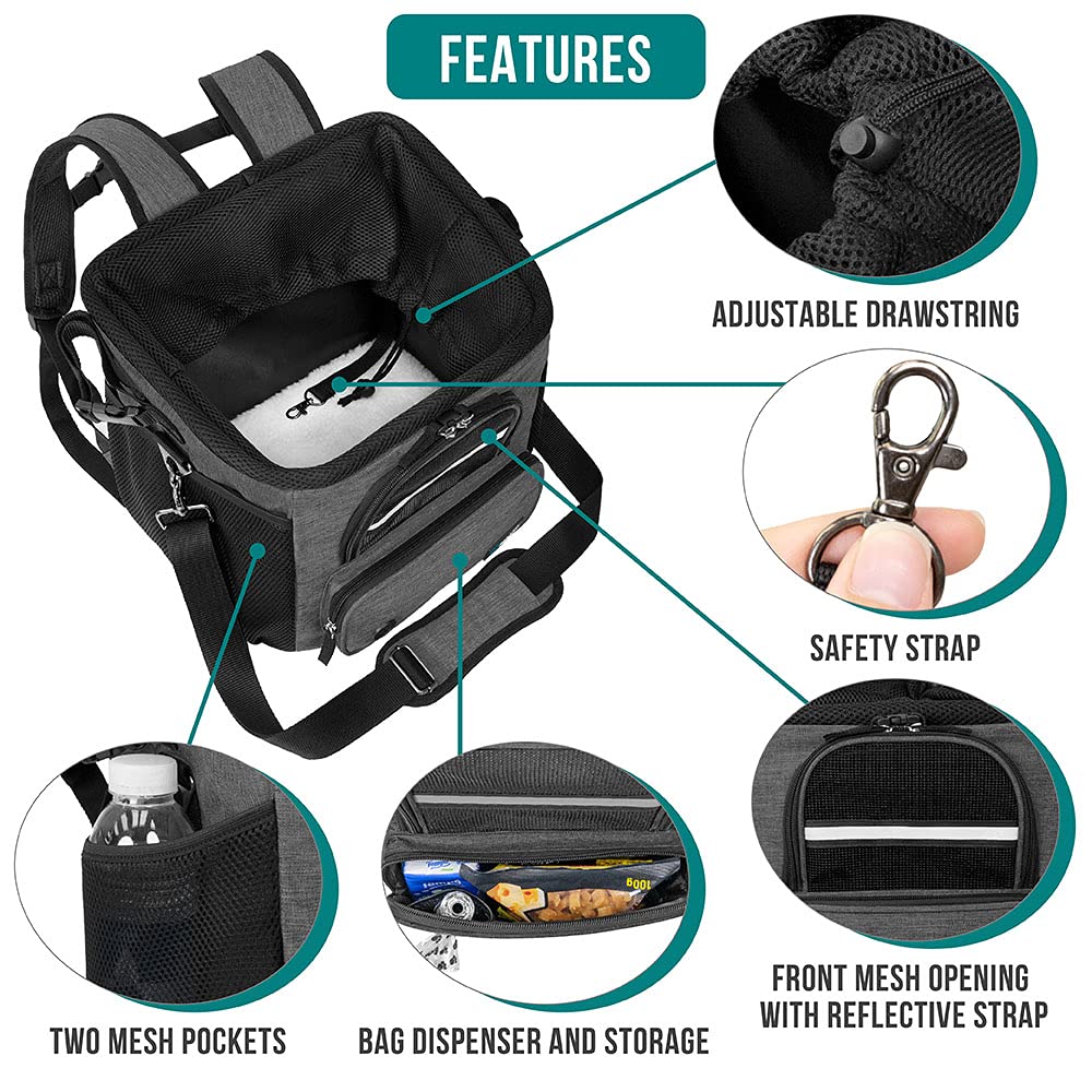 PetAmi Dog Bike Basket, Soft-Sided Ventilated Dog Bike Carrier Backpack, Pet Bicycle Basket for Bike Handlebar, Small Medium Puppy Cat Kitten Car Booster Seat with Safety Strap, Max 18 lbs, Purple