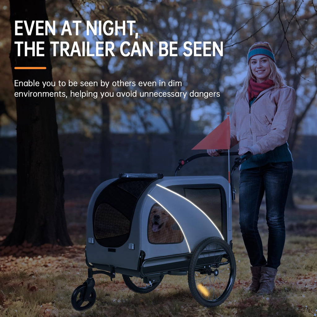 Sepnine Dog Bike Trailer, Supports up to 110 lbs, 2-in-1 Pet Stroller Cart Bicycle Carrier, Easy Folding Cart Frame with Quick Release Wheels, Universal Bicycle Coupler, Non-Slip Floor, Internal Leash