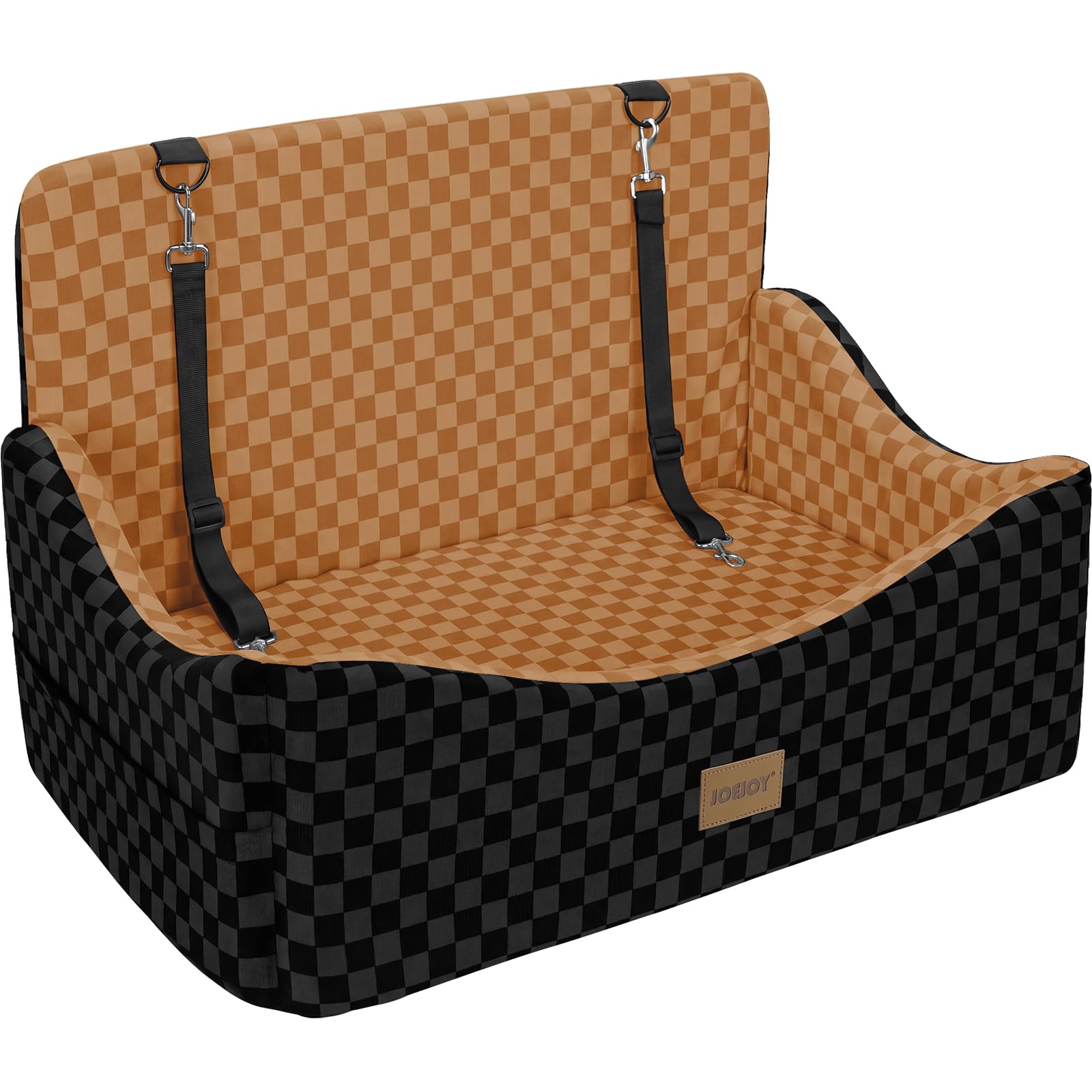 JOEJOY Elevated Dog Car Seat for Small/Medium Dogs up to 35 lbs, Memory Foam Booster Seat with Detachable Washable Cover, Travel-Safe Car Bed with Safety Belts & Storage Pockets, Grey