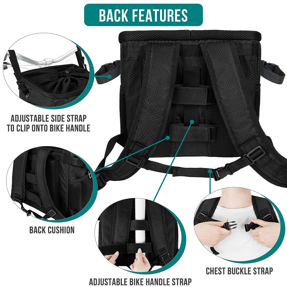 PetAmi Dog Bike Basket, Soft-Sided Ventilated Dog Bike Carrier Backpack, Pet Bicycle Basket for Bike Handlebar, Small Medium Puppy Cat Kitten Car Booster Seat with Safety Strap, Max 18 lbs, Purple