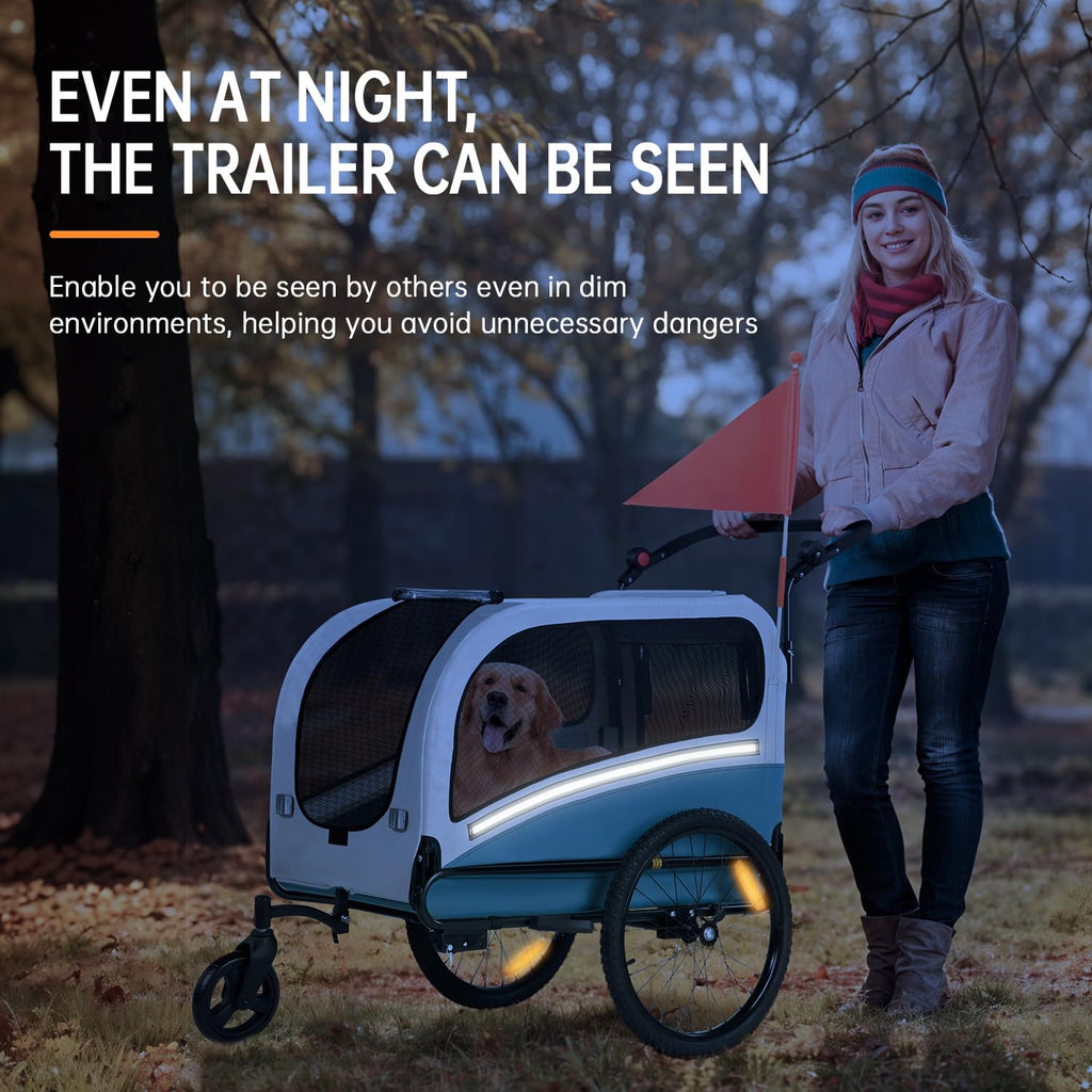 Sepnine Dog Bike Trailer, Supports up to 110 lbs, 2-in-1 Pet Stroller Cart Bicycle Carrier, Easy Folding Cart Frame with Quick Release Wheels, Universal Bicycle Coupler, Non-Slip Floor, Internal Leash