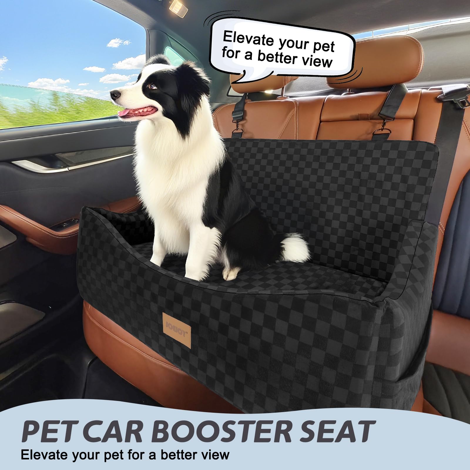 JOEJOY Elevated Dog Car Seat for Small/Medium Dogs up to 35 lbs, Memory Foam Booster Seat with Detachable Washable Cover, Travel-Safe Car Bed with Safety Belts & Storage Pockets, Grey