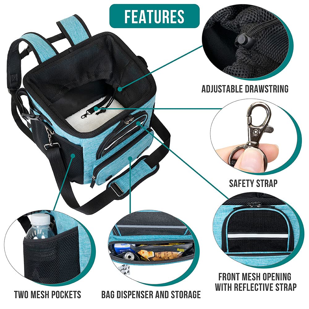 PetAmi Dog Bike Basket, Soft-Sided Ventilated Dog Bike Carrier Backpack, Pet Bicycle Basket for Bike Handlebar, Small Medium Puppy Cat Kitten Car Booster Seat with Safety Strap, Max 18 lbs, Purple