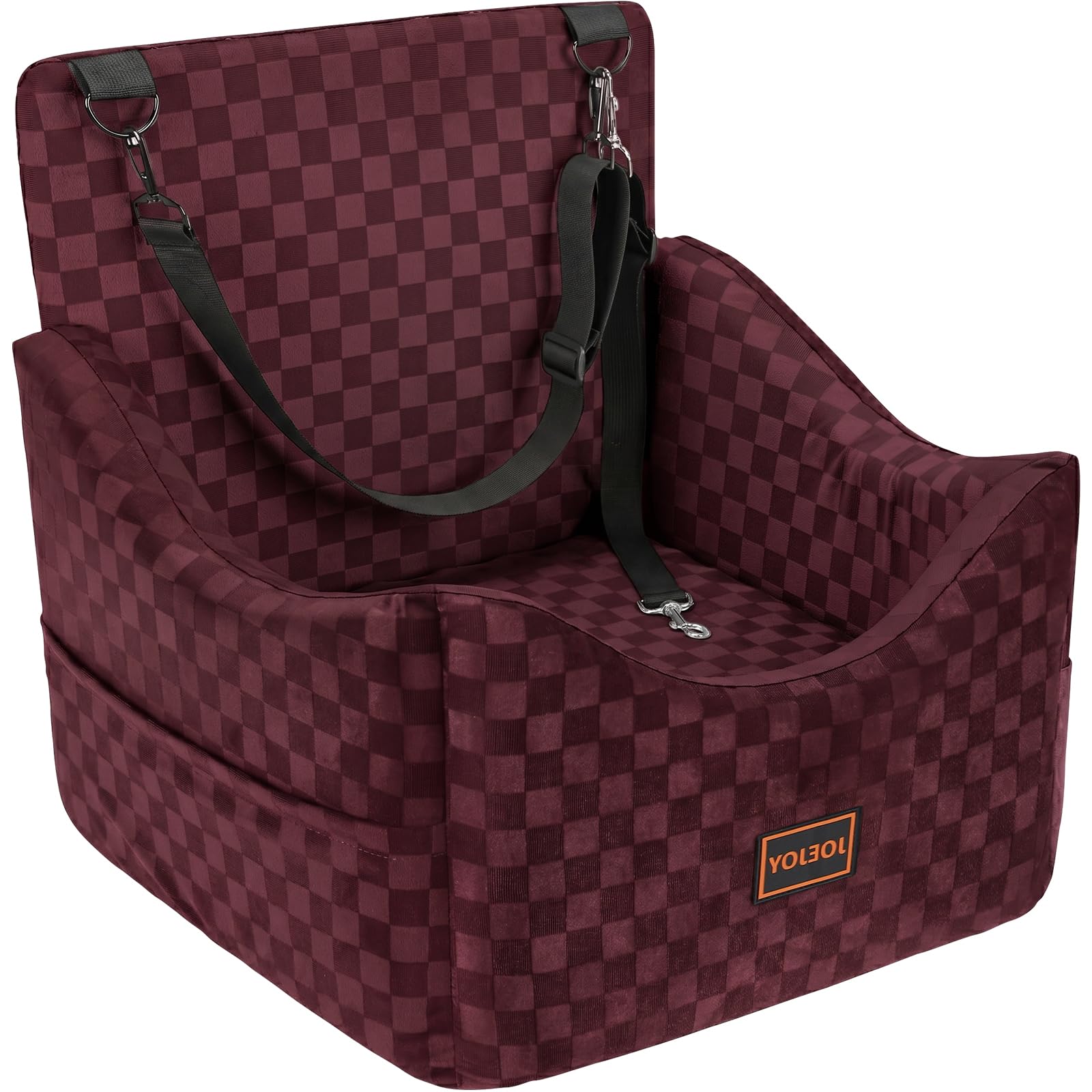 JOEJOY Elevated Dog Car Seat for Small/Medium Dogs up to 35 lbs, Memory Foam Booster Seat with Detachable Washable Cover, Travel-Safe Car Bed with Safety Belts & Storage Pockets, Grey
