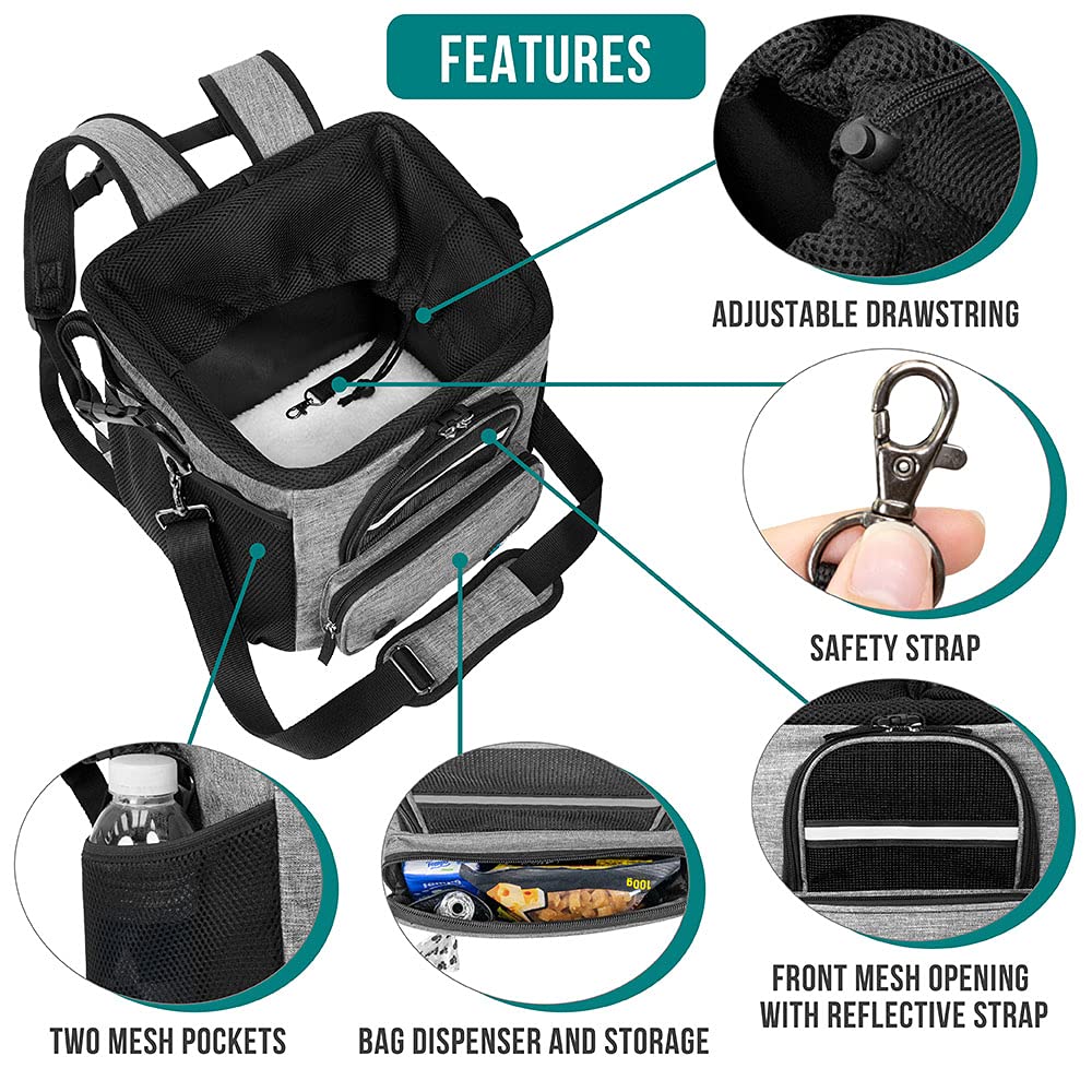PetAmi Dog Bike Basket, Soft-Sided Ventilated Dog Bike Carrier Backpack, Pet Bicycle Basket for Bike Handlebar, Small Medium Puppy Cat Kitten Car Booster Seat with Safety Strap, Max 18 lbs, Purple