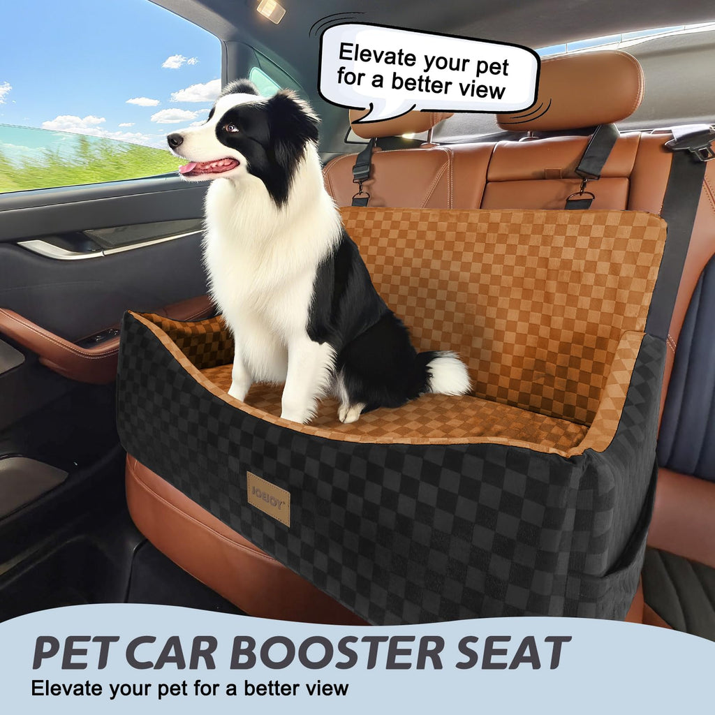 JOEJOY Elevated Dog Car Seat for Small/Medium Dogs up to 35 lbs, Memory Foam Booster Seat with Detachable Washable Cover, Travel-Safe Car Bed with Safety Belts & Storage Pockets, Grey