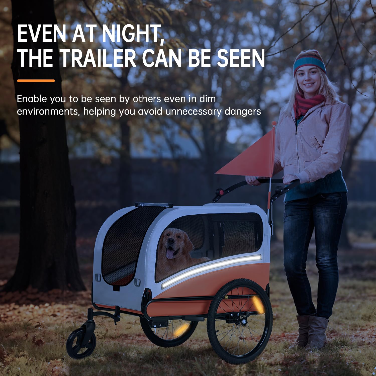 Sepnine Dog Bike Trailer, Supports up to 110 lbs, 2-in-1 Pet Stroller Cart Bicycle Carrier, Easy Folding Cart Frame with Quick Release Wheels, Universal Bicycle Coupler, Non-Slip Floor, Internal Leash