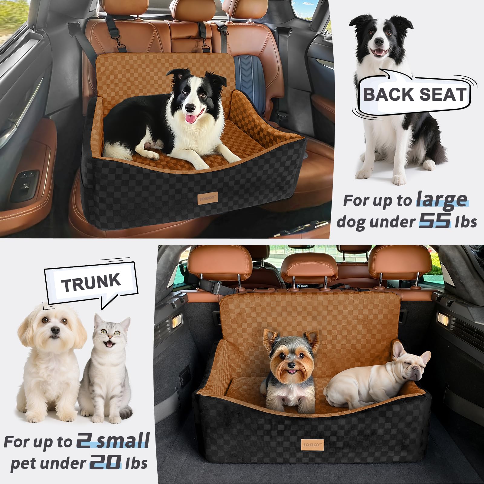 JOEJOY Elevated Dog Car Seat for Small/Medium Dogs up to 35 lbs, Memory Foam Booster Seat with Detachable Washable Cover, Travel-Safe Car Bed with Safety Belts & Storage Pockets, Grey