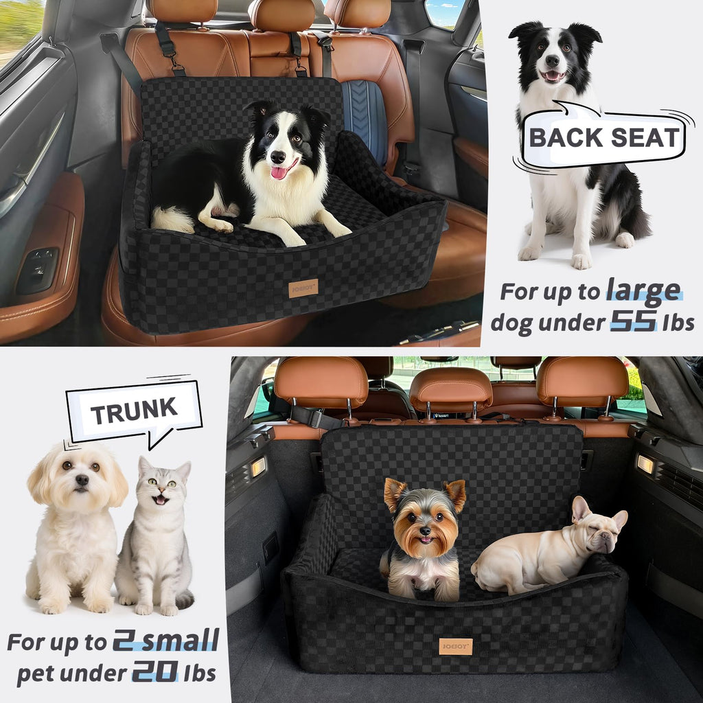JOEJOY Elevated Dog Car Seat for Small/Medium Dogs up to 35 lbs, Memory Foam Booster Seat with Detachable Washable Cover, Travel-Safe Car Bed with Safety Belts & Storage Pockets, Grey