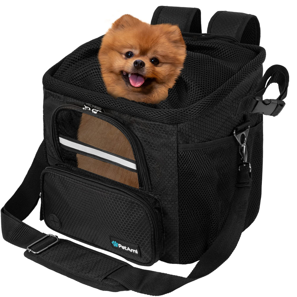 PetAmi Dog Bike Basket, Soft-Sided Ventilated Dog Bike Carrier Backpack, Pet Bicycle Basket for Bike Handlebar, Small Medium Puppy Cat Kitten Car Booster Seat with Safety Strap, Max 18 lbs, Purple