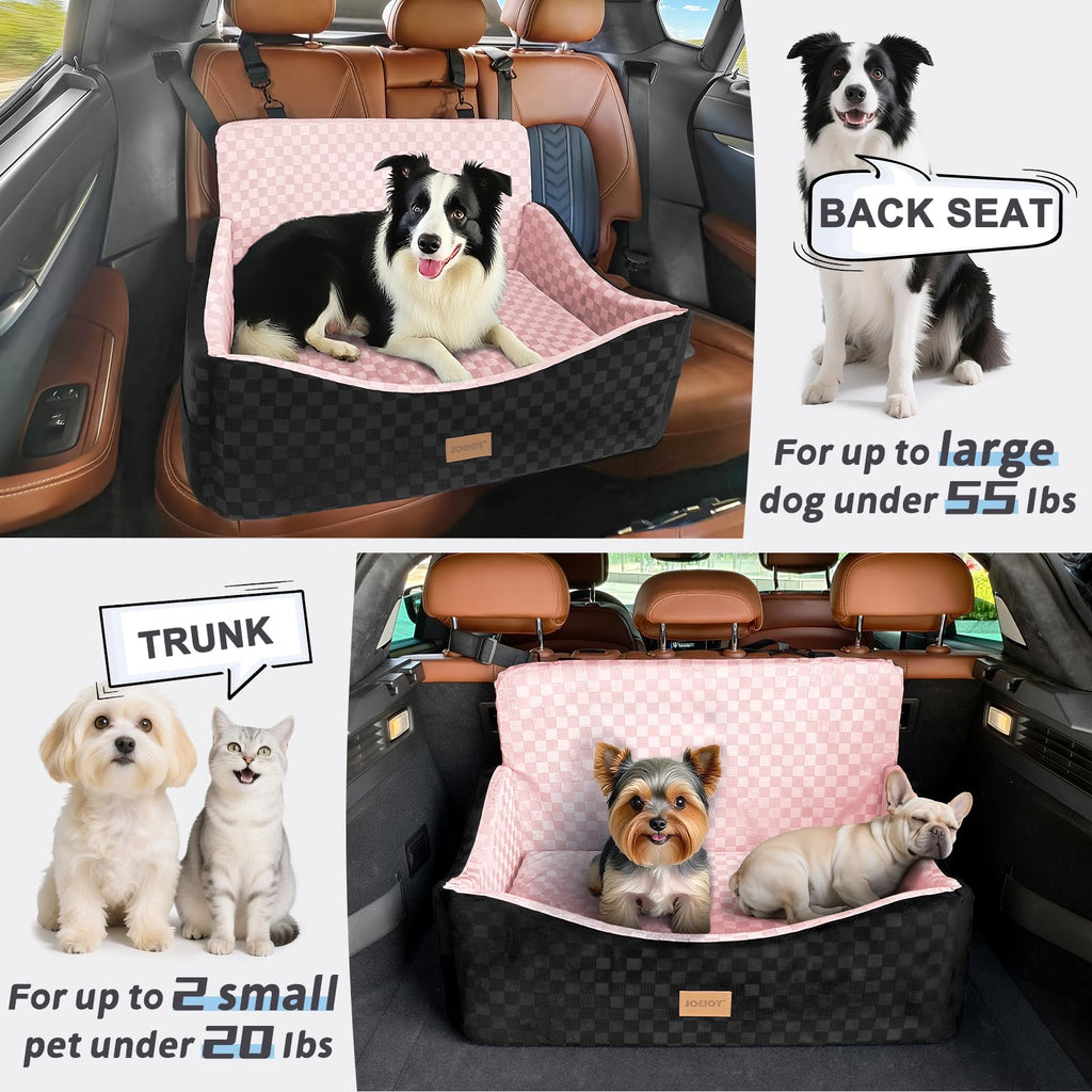 JOEJOY Elevated Dog Car Seat for Small/Medium Dogs up to 35 lbs, Memory Foam Booster Seat with Detachable Washable Cover, Travel-Safe Car Bed with Safety Belts & Storage Pockets, Grey