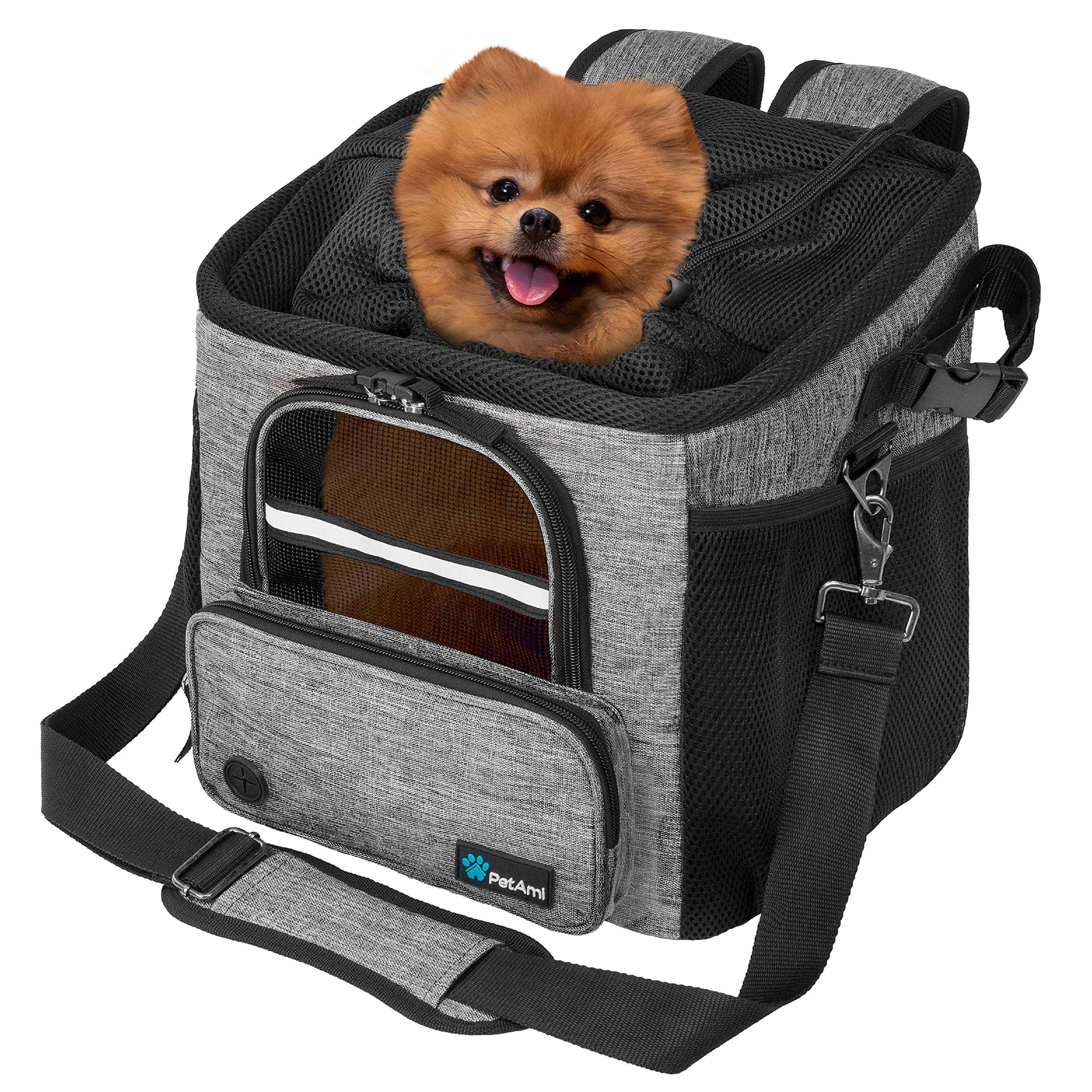 PetAmi Dog Bike Basket, Soft-Sided Ventilated Dog Bike Carrier Backpack, Pet Bicycle Basket for Bike Handlebar, Small Medium Puppy Cat Kitten Car Booster Seat with Safety Strap, Max 18 lbs, Purple