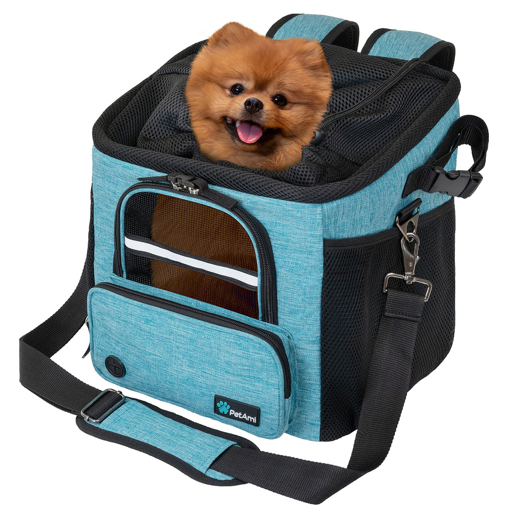 PetAmi Dog Bike Basket, Soft-Sided Ventilated Dog Bike Carrier Backpack, Pet Bicycle Basket for Bike Handlebar, Small Medium Puppy Cat Kitten Car Booster Seat with Safety Strap, Max 18 lbs, Purple